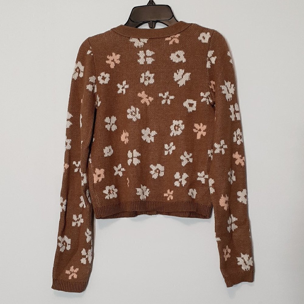 AMERICAN EAGLE Brown Floral Long Sleeved Cropped Cardigan; Size XS - Picture 2 of 6